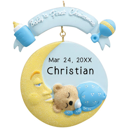 Blue Baby's 1st Christmas Ornament - Moon