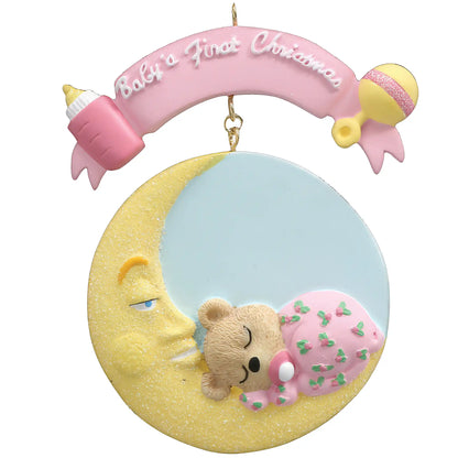 Pink Baby's 1st Christmas Ornament - Moon