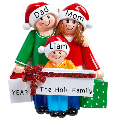 Gift Family of 3 Christmas Ornament