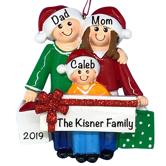 Gift Family of 3 Christmas Ornament