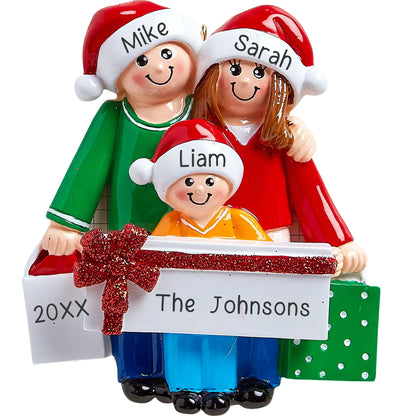 Gift Family of 3 Personalized Ornament