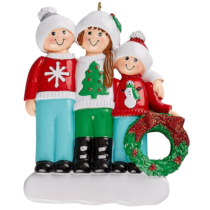 Ugly Christmas Sweater Family of 3 Personalized Ornament