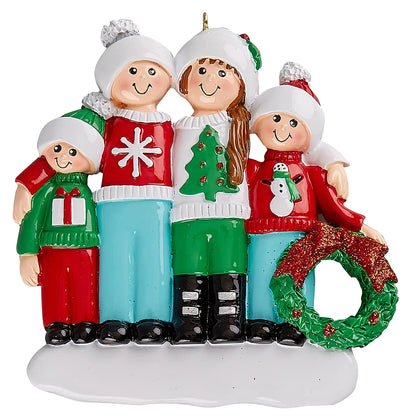 Ugly Christmas Sweater Family of 4 Personalized Ornament