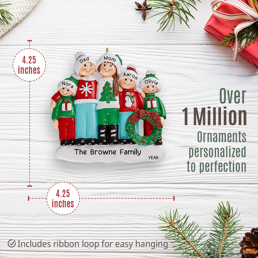 Ugly Christmas Sweater Family of 5 Christmas Ornament