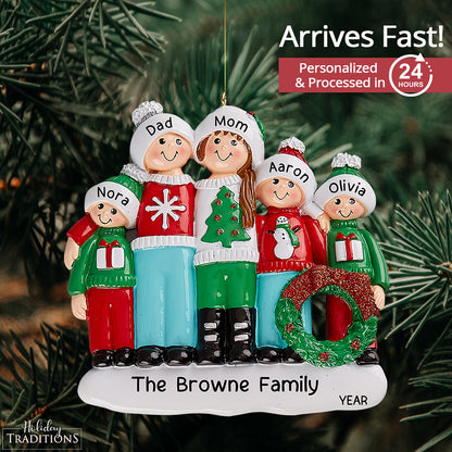 Ugly Christmas Sweater Family of 5 Christmas Ornament