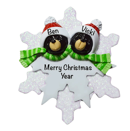 Black Bear Snowflake Couple Christmas Ornament