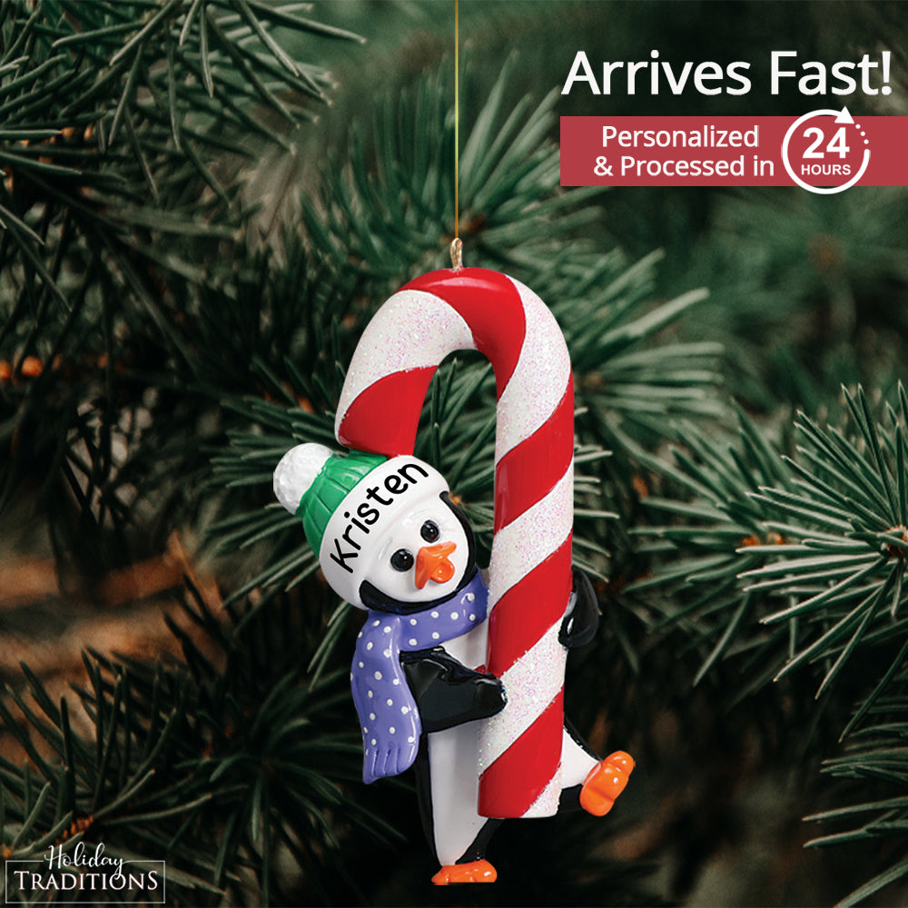 Penguin Candy Cane Christmas Ornament