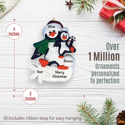 Single Parent Penguin With Child Christmas Ornament