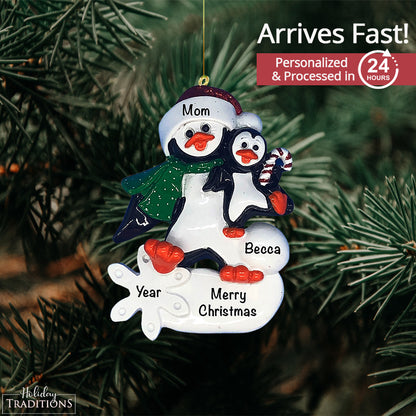 Single Parent Penguin With Child Christmas Ornament