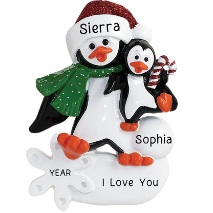 Single Parent Penguin With Child Christmas Ornament