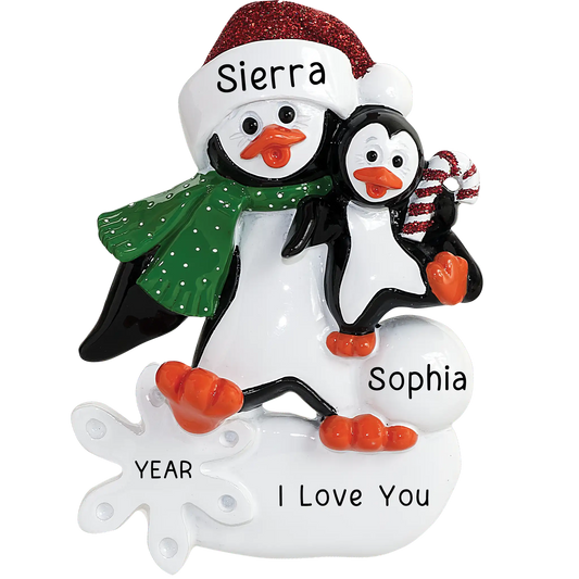 Single Parent Penguin With Child Christmas Ornament