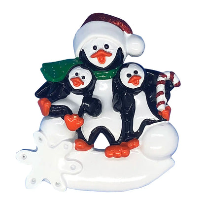 Single Parent Penguin With 2 Kids Christmas Ornament