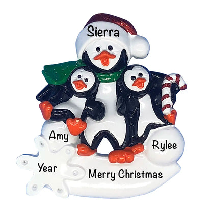 Single Parent Penguin With 2 Kids Christmas Ornament