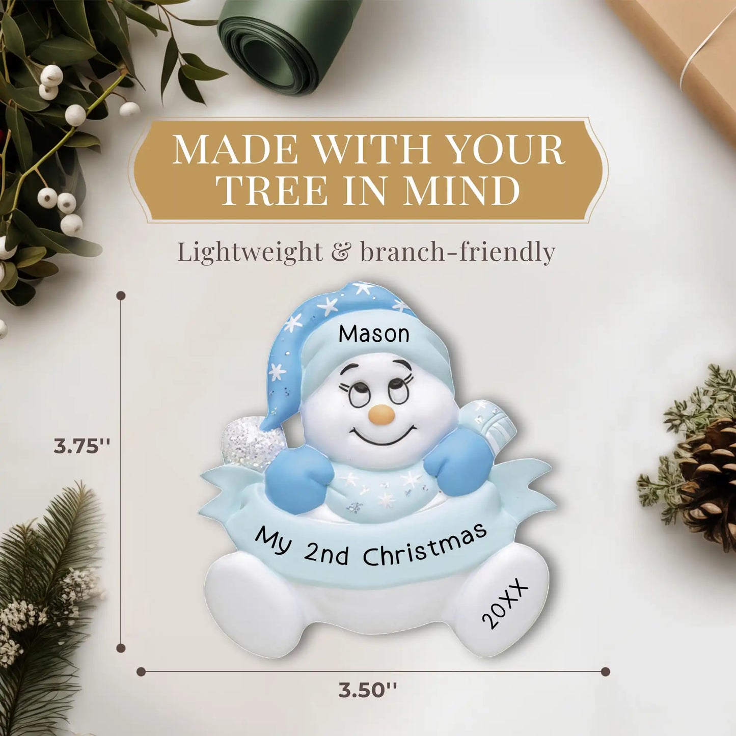 Adorno personalizado para bebé de 2.ª Navidad - Niño azul 