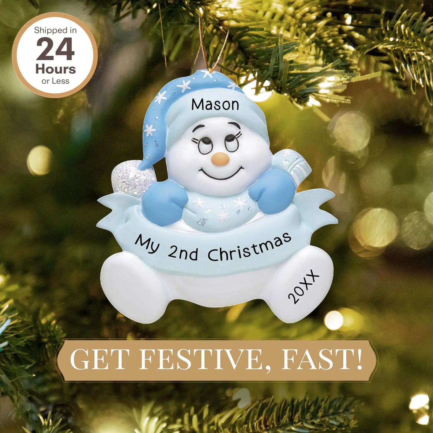 Adorno personalizado para bebé de 2.ª Navidad - Niño azul 