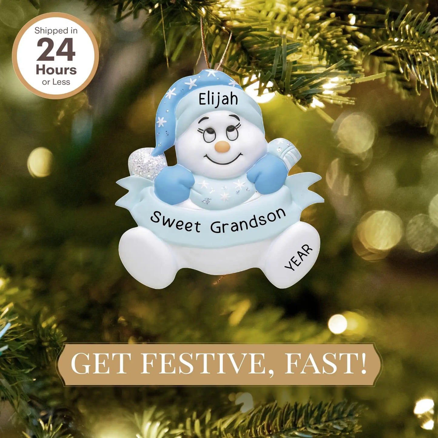 Adorno personalizado de muñeco de nieve para nieto 