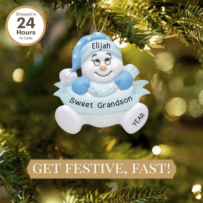 Adorno personalizado de muñeco de nieve para nieto 