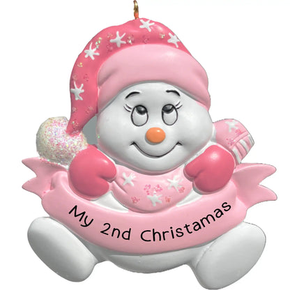 Baby Girl Snowman 2nd Christmas Ornament