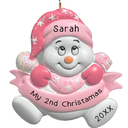 Baby Girl Snowman 2nd Christmas Ornament