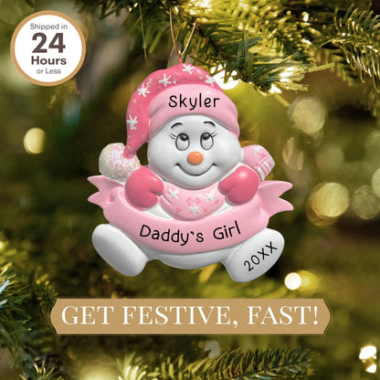 Adorno personalizado de muñeco de nieve de la niña de papá 