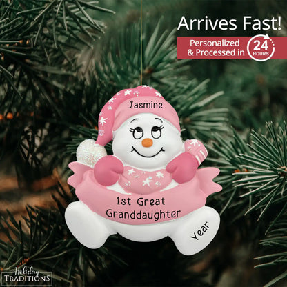 Great Granddaughter Snowman Christmas Ornament