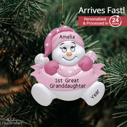 Great Granddaughter Snowman Christmas Ornament