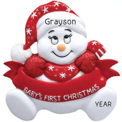 Red Baby's 1st Christmas Snowman Personalized Ornaments