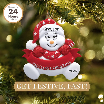 Red Baby's 1st Christmas Snowman Personalized Ornaments