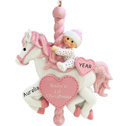 Pink Baby Carousel 1st Christmas Ornament