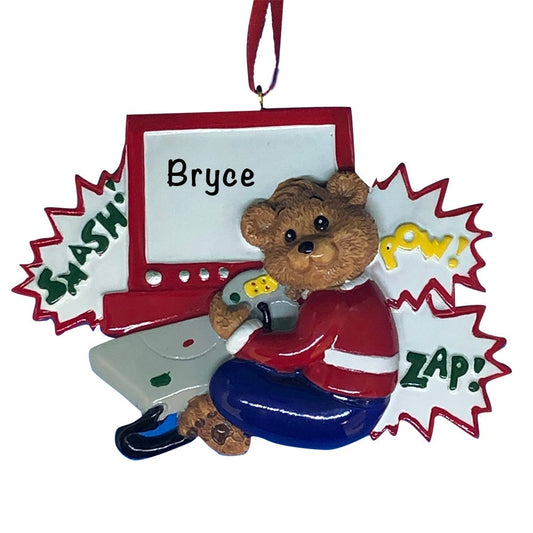 124 Video Game Bear Personalized Christmas Ornament