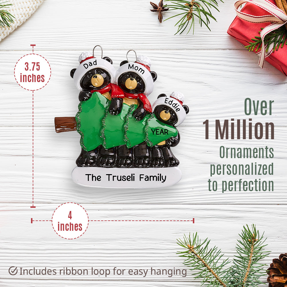 Black Bear Family of 3 Christmas Ornament