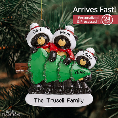 Black Bear Family of 3 Christmas Ornament