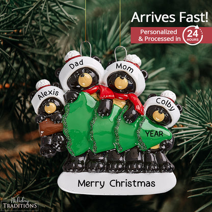 Black Bear Family of 4 Christmas Ornament