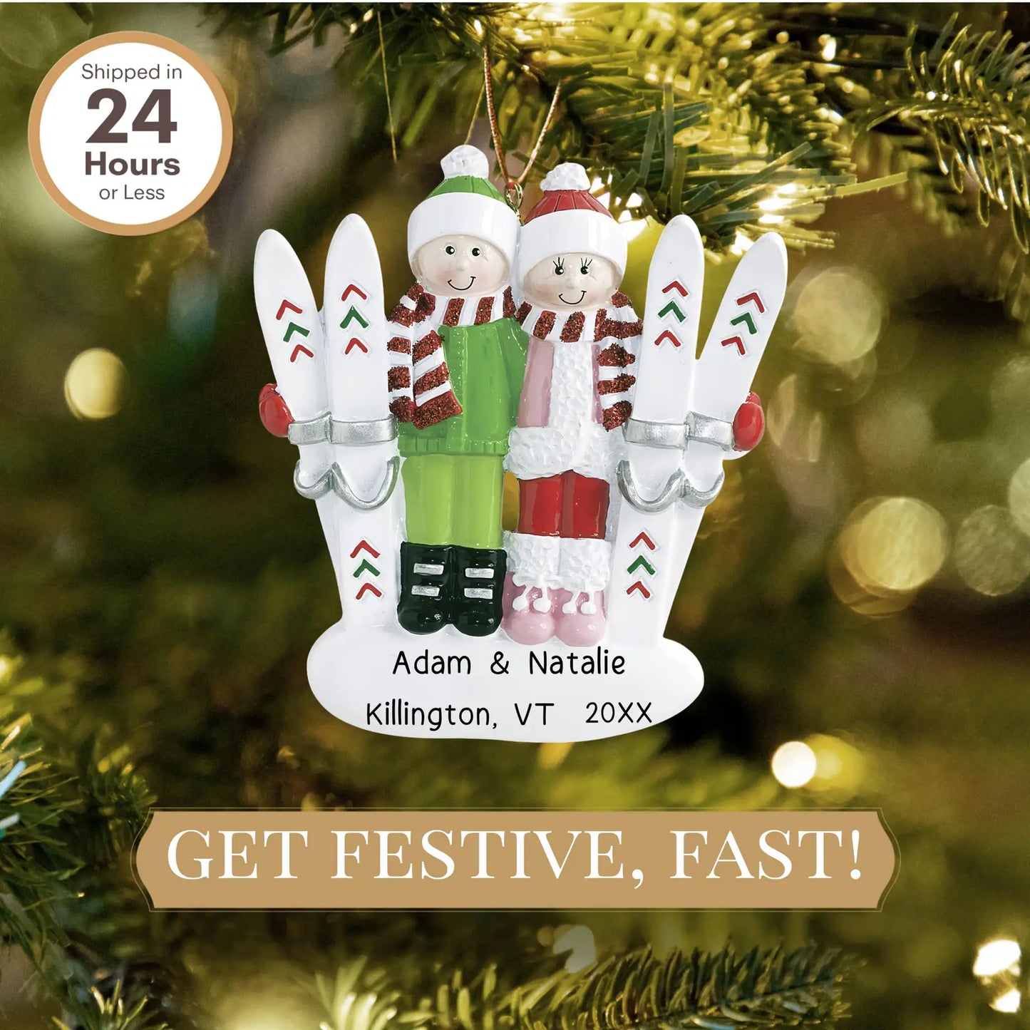 Ski Couple Christmas Ornament