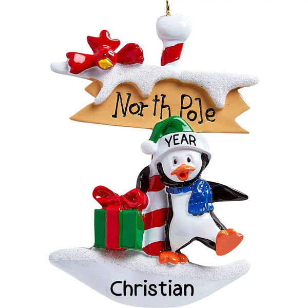 North Pole Penguin Personalized Ornament