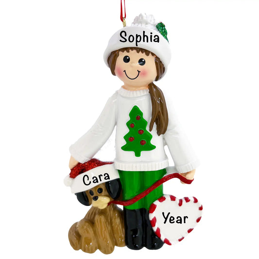 Girl With Dog Personalized Christmas Ornament