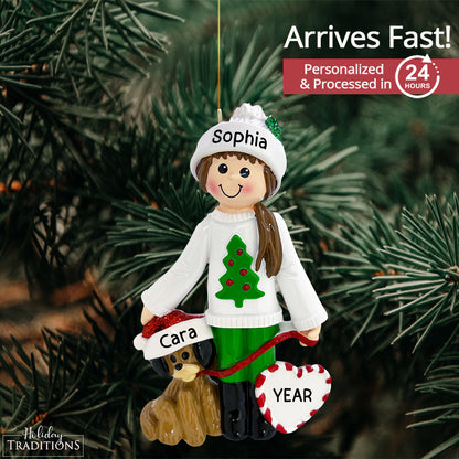 Girl With Dog Personalized Christmas Ornament