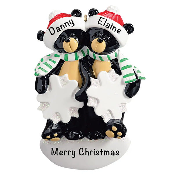 Black Bear Snowflake Couple Ornament custom names cozy romantic keepsake
