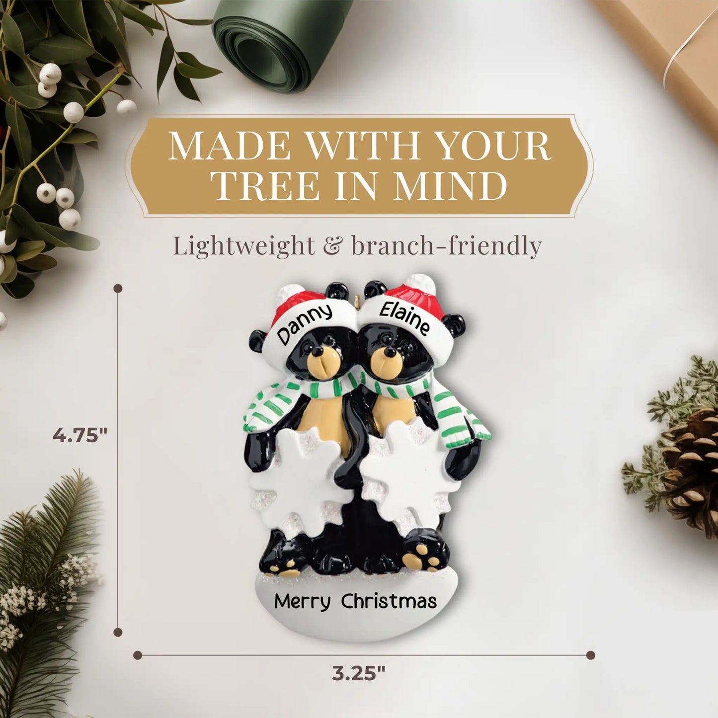 Adorno navideño de pareja de osos negros 