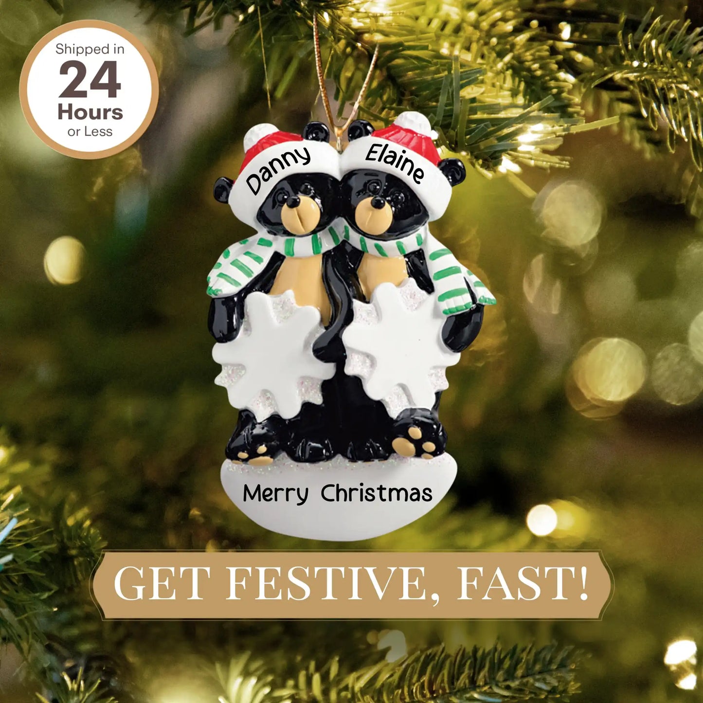 Adorno navideño de pareja de osos negros 