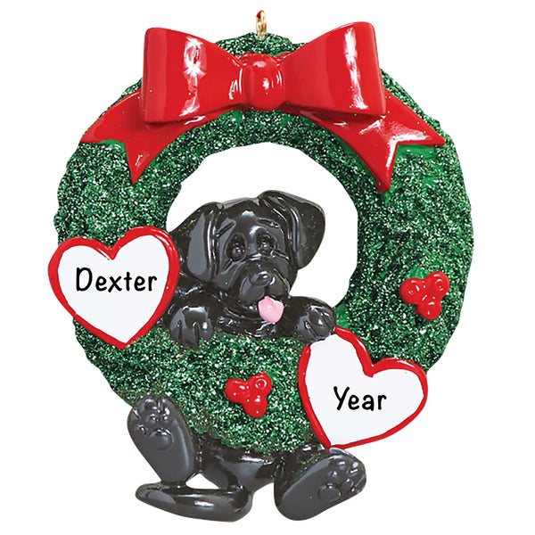 Black Labrador Personalized Ornament - Wreath