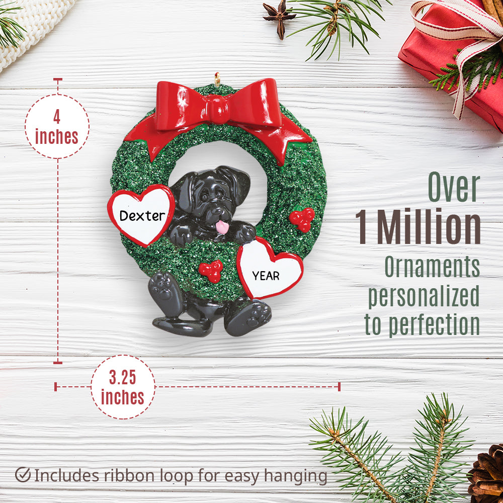 Black Labrador Glitter Wreath Christmas Ornament