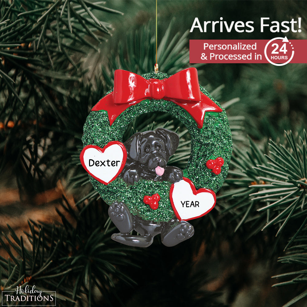 Black Labrador Glitter Wreath Christmas Ornament