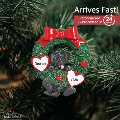 Black Labrador Glitter Wreath Christmas Ornament