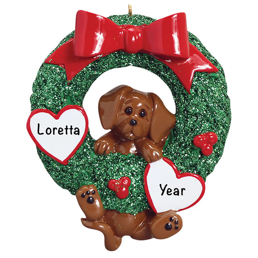 Dachshund Glitter Wreath Christmas Ornament