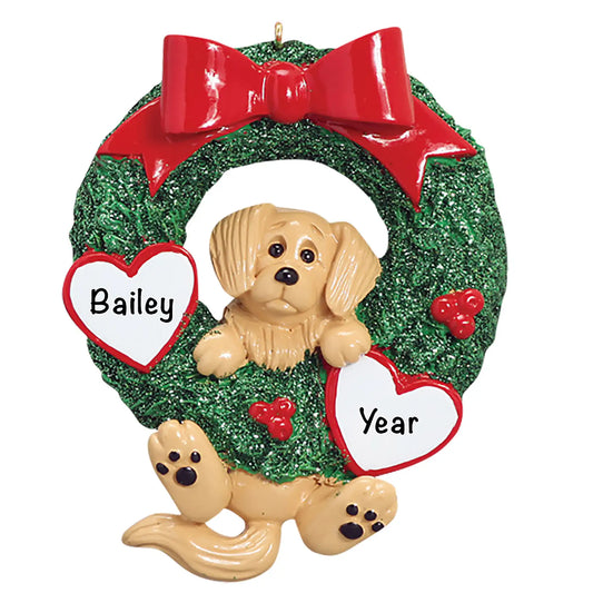 Golden Retriever Glitter Wreath Christmas Ornament