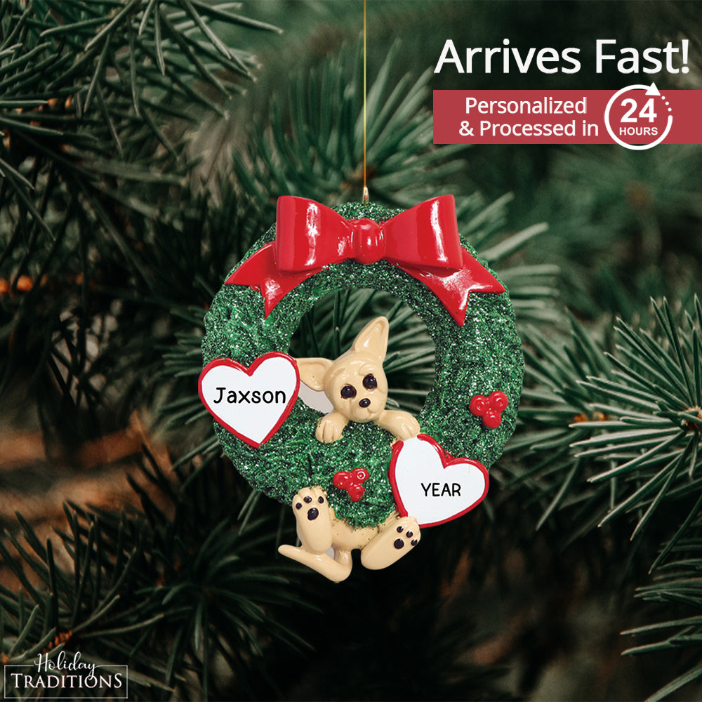 Chihuahua Glitter Wreath Christmas Ornament