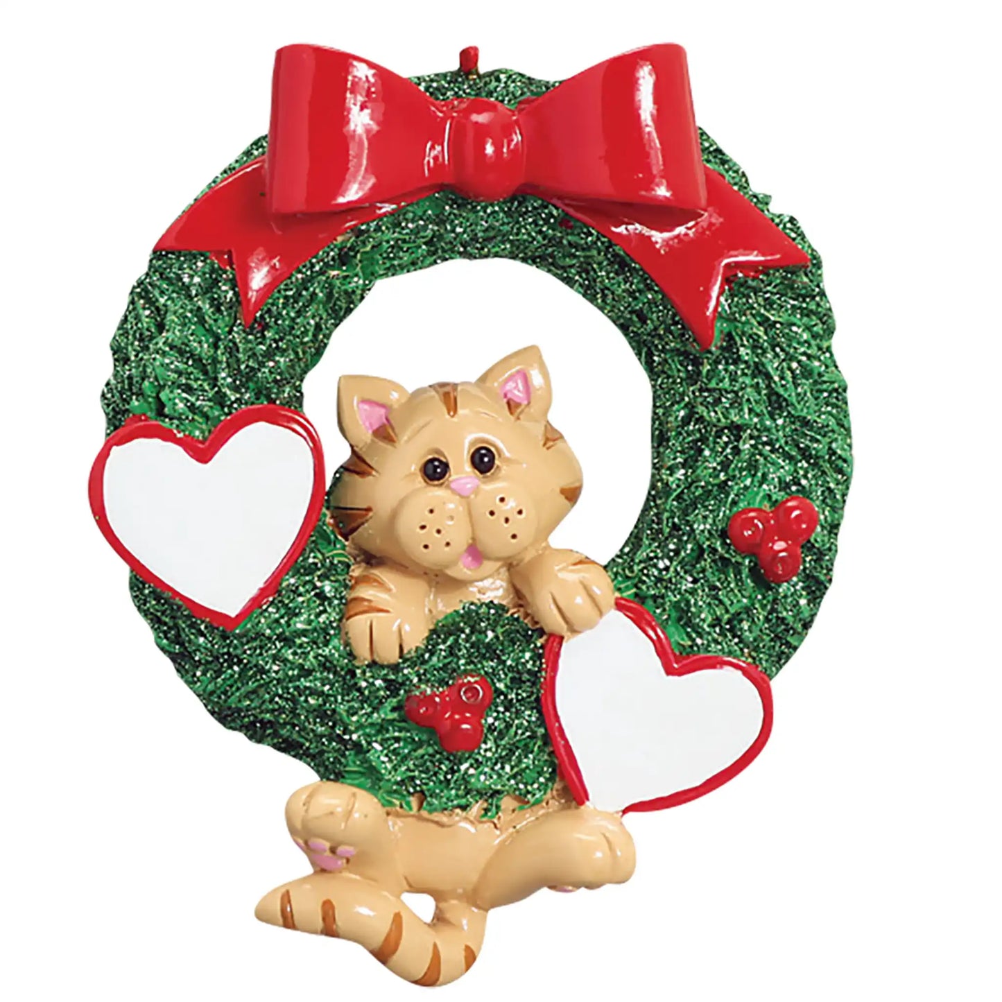 Orange Tabby Cat Glitter Wreath Christmas Ornament