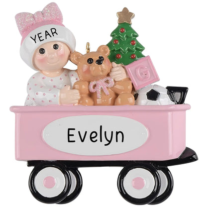 Pink Baby Girl Wagon Personalized Ornament