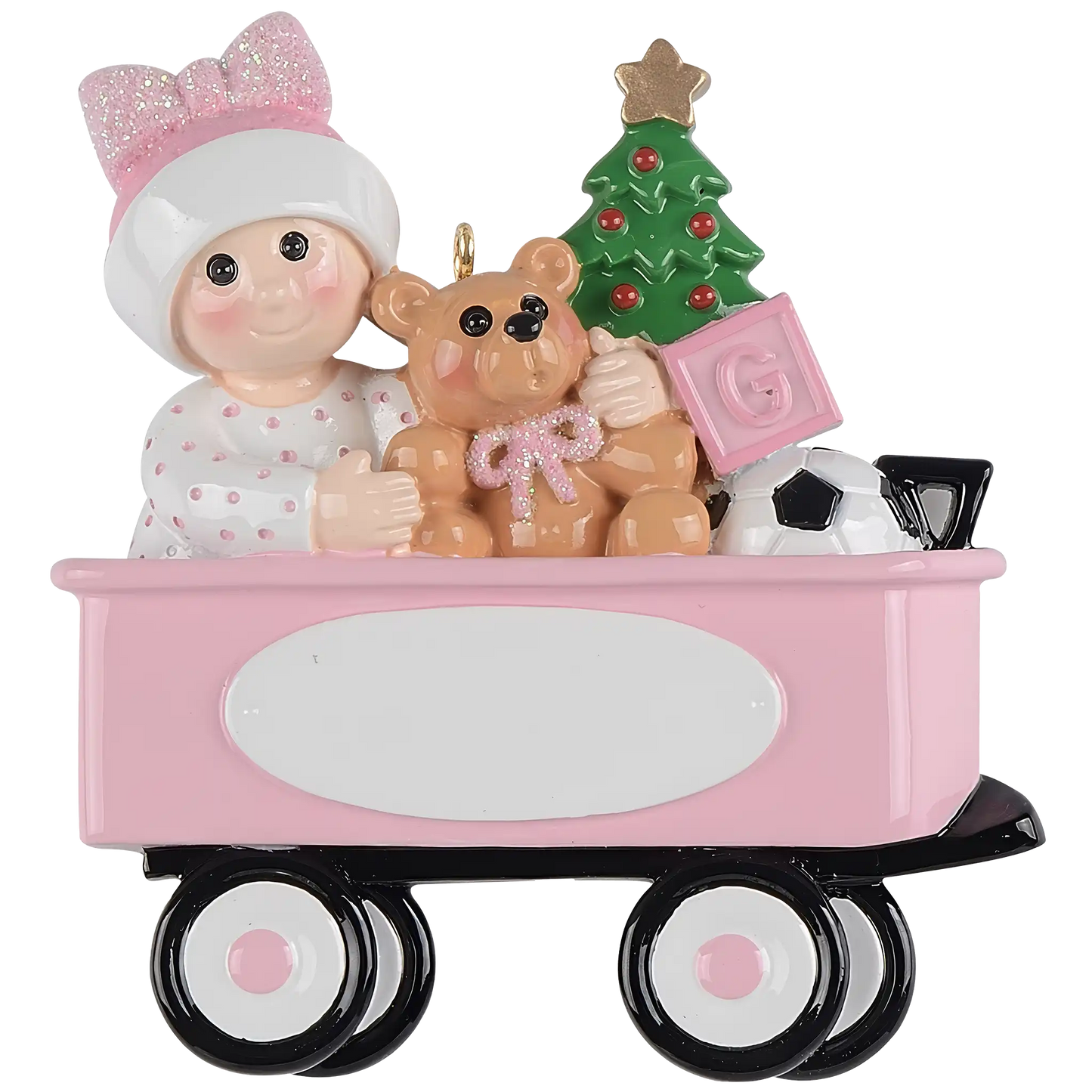 Pink Baby Girl Wagon Christmas Ornament